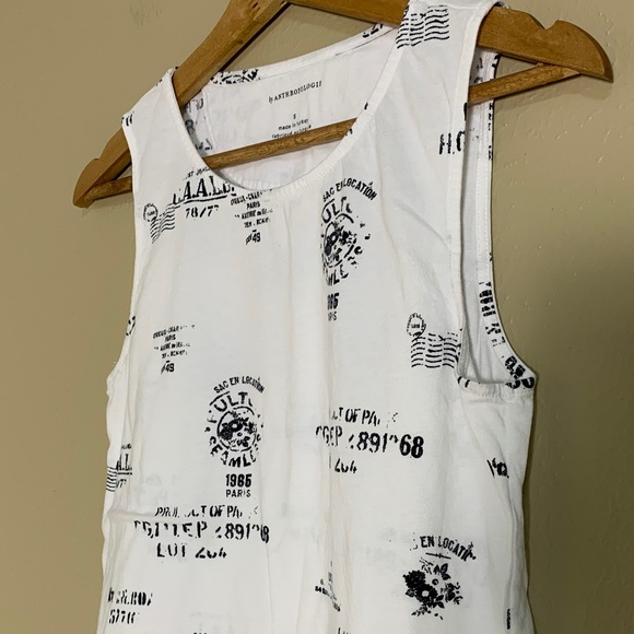 Anthropologie‎ White Black Print Postal Graphic Tank Top S - Picture 2 of 7
